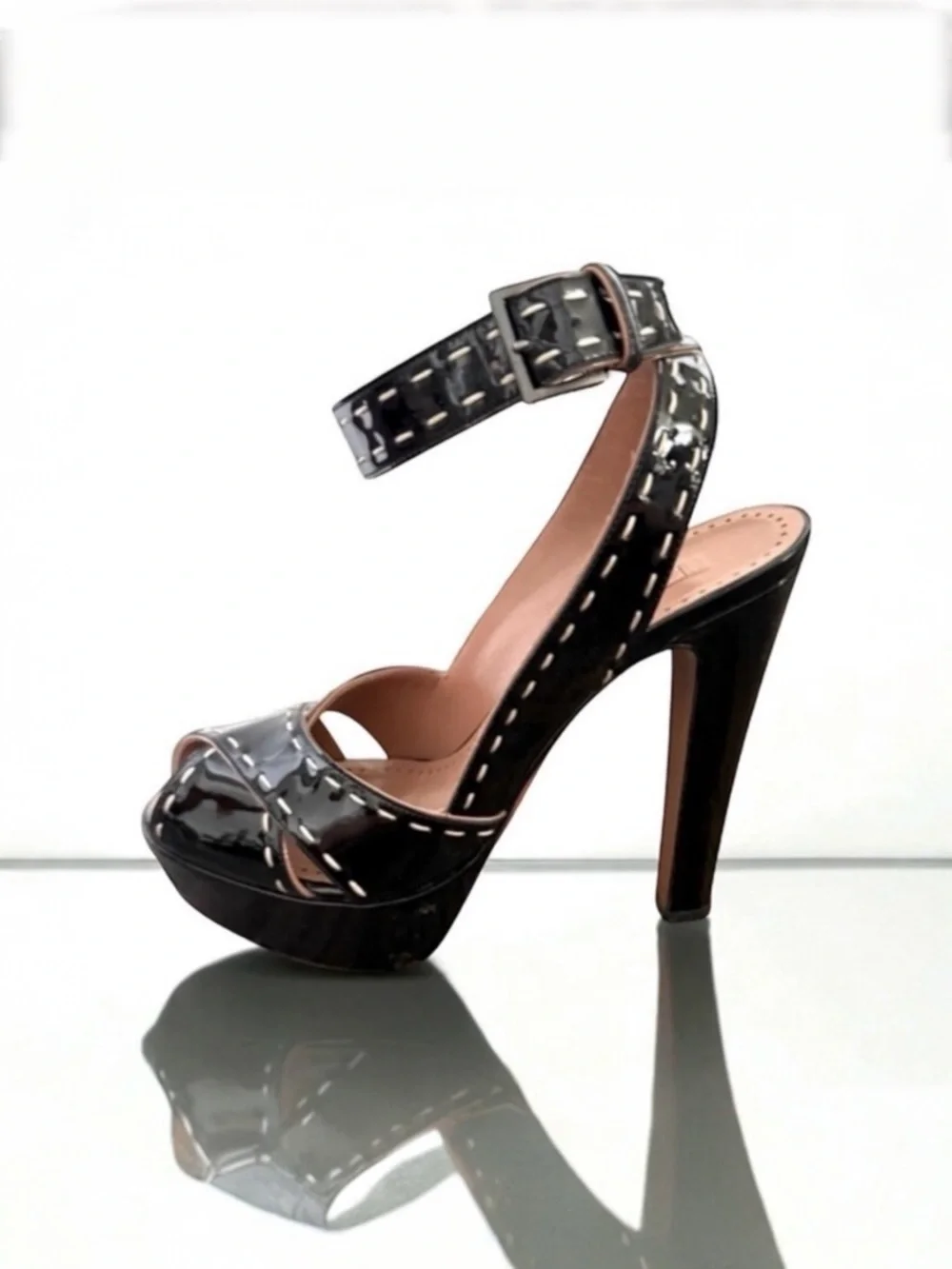 ALAIA Patent Leather Ankle Strap Platform Sandals 37
